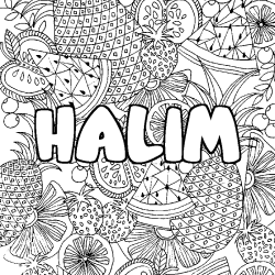 Coloring page first name HALIM - Fruits mandala background