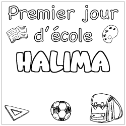 Coloring page first name HALIMA - School First day background