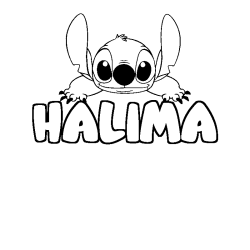 Coloring page first name HALIMA - Stitch background