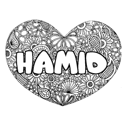 Coloring page first name HAMID - Heart mandala background