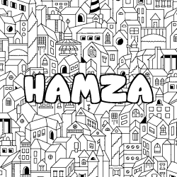 Coloring page first name HAMZA - City background