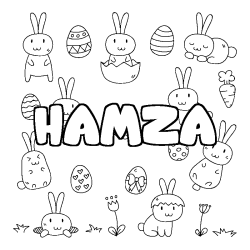 Coloring page first name HAMZA - Easter background