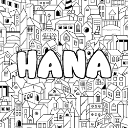 Coloring page first name HANA - City background