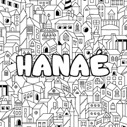 Coloring page first name HANAÉ - City background