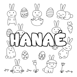 Coloring page first name HANAÉ - Easter background