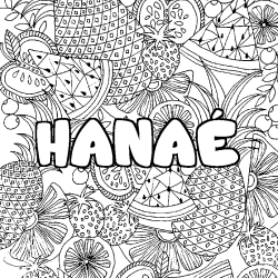 Coloring page first name HANAÉ - Fruits mandala background