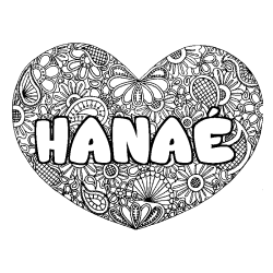 Coloring page first name HANAÉ - Heart mandala background