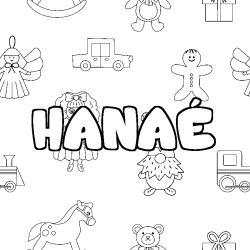 Coloring page first name HANAÉ - Toys background