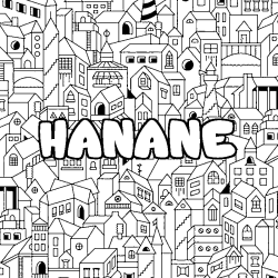 Coloring page first name HANANE - City background