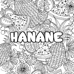 Coloring page first name HANANE - Fruits mandala background