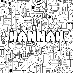 Coloring page first name HANNAH - City background