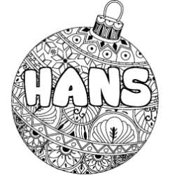Coloring page first name HANS - Christmas tree bulb background
