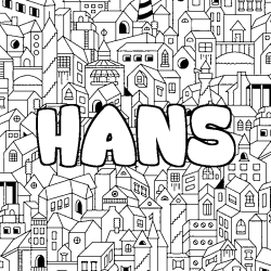 Coloring page first name HANS - City background