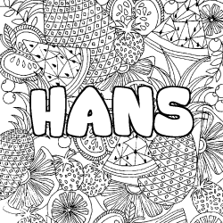 Coloring page first name HANS - Fruits mandala background