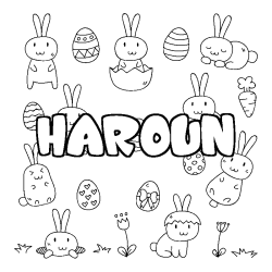 Coloring page first name HAROUN - Easter background