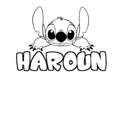 Coloring page first name HAROUN - Stitch background
