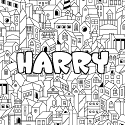 Coloring page first name HARRY - City background