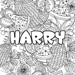 Coloring page first name HARRY - Fruits mandala background