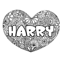 Coloring page first name HARRY - Heart mandala background