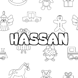 Coloring page first name HASSAN - Toys background