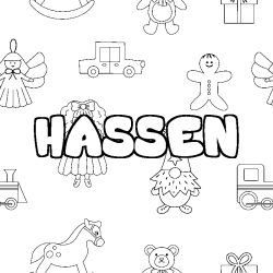Coloring page first name HASSEN - Toys background