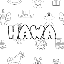 Coloring page first name HAWA - Toys background