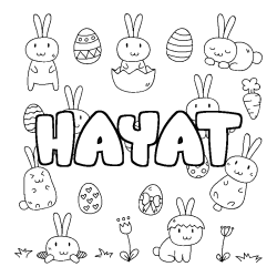 Coloring page first name HAYAT - Easter background