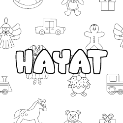 Coloring page first name HAYAT - Toys background