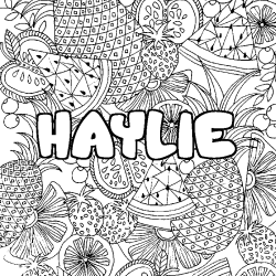 Coloring page first name HAYLIE - Fruits mandala background
