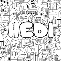 Coloring page first name HEDI - City background