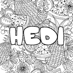 Coloring page first name HEDI - Fruits mandala background