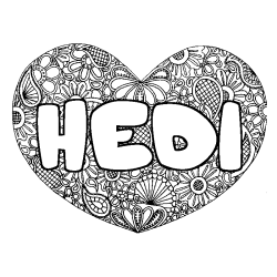 Coloring page first name HEDI - Heart mandala background