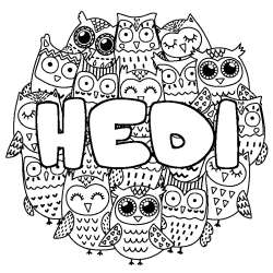 Coloring page first name HEDI - Owls background