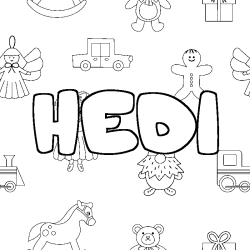 Coloring page first name HEDI - Toys background