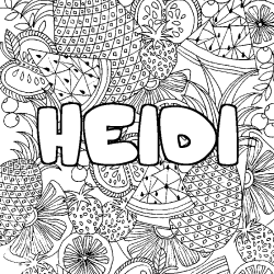 Coloring page first name HEIDI - Fruits mandala background