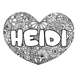 Coloring page first name HEIDI - Heart mandala background