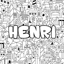 Coloring page first name HENRI - City background