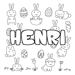 Coloring page first name HENRI - Easter background