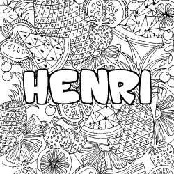 Coloring page first name HENRI - Fruits mandala background