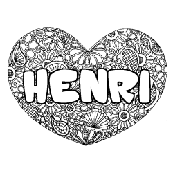 Coloring page first name HENRI - Heart mandala background