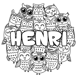 Coloring page first name HENRI - Owls background