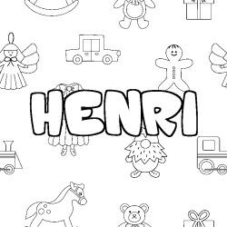 Coloring page first name HENRI - Toys background