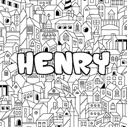 Coloring page first name HENRY - City background