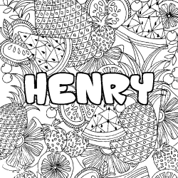 Coloring page first name HENRY - Fruits mandala background