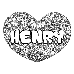 Coloring page first name HENRY - Heart mandala background