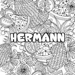 Coloring page first name HERMANN - Fruits mandala background