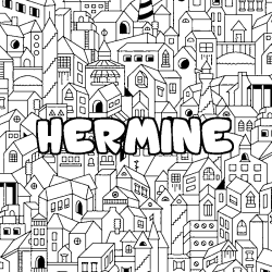 Coloring page first name HERMINE - City background