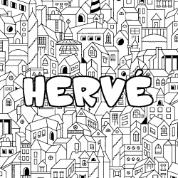 Coloring page first name HERVÉ - City background