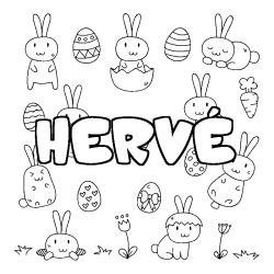 Coloring page first name HERVÉ - Easter background