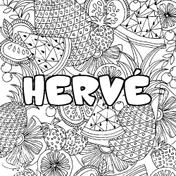 Coloring page first name HERVÉ - Fruits mandala background